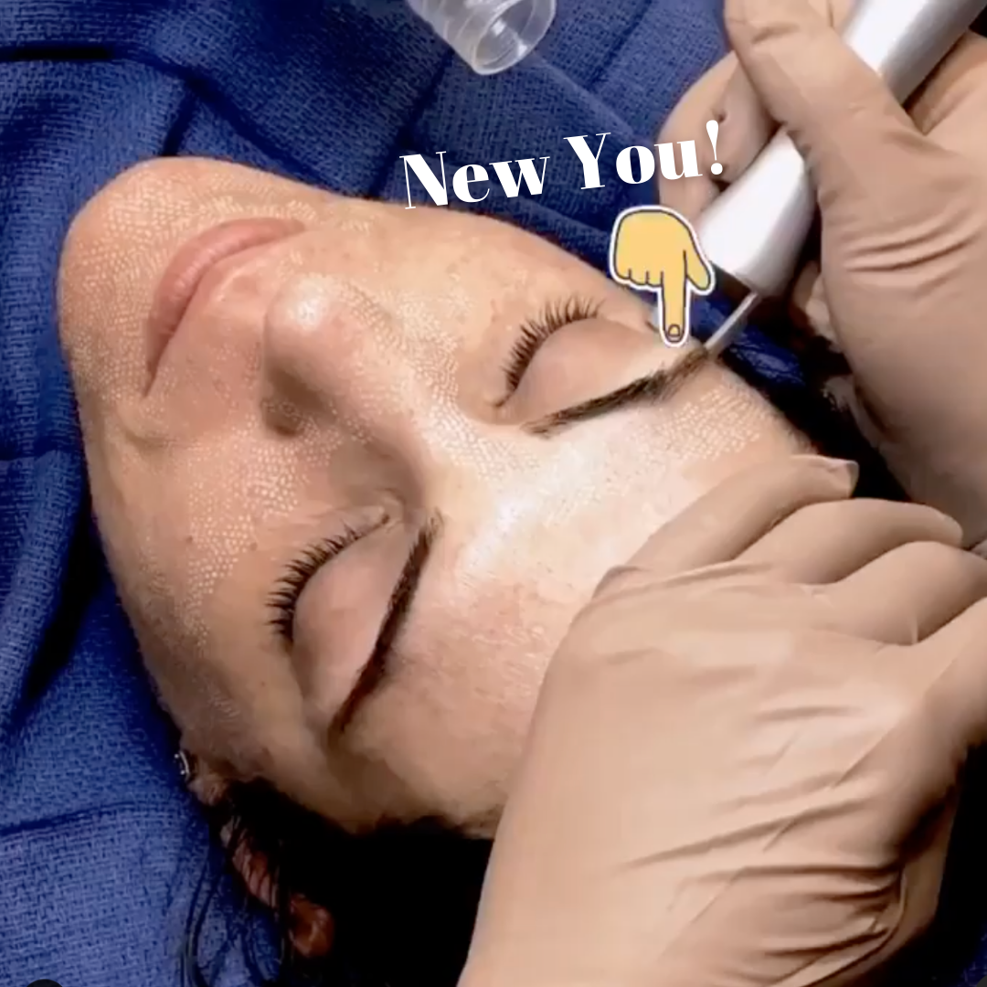 Cosmetic treatment in progress on a client's face.